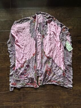 NWT J.A.K. Light Pink Kimono / Cardigan Wrap Decorative Embroidery Size OS
